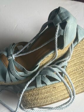 Coconuts Blue Suede Lace Up Espadrille Wedge Sandals Size 8